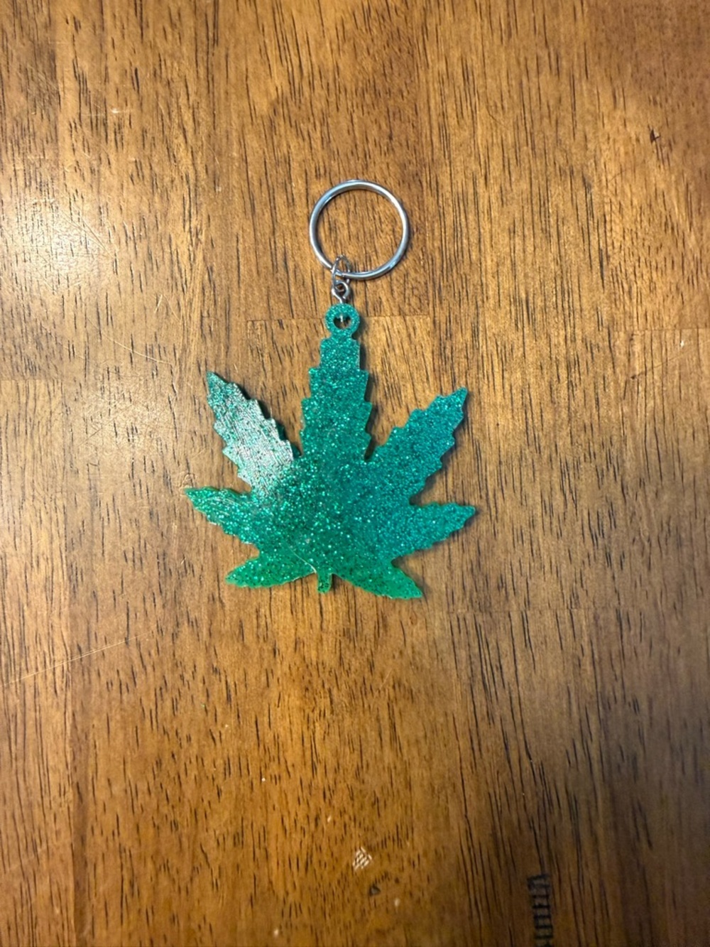 Green Glitter Cannabis Leaf Keychain